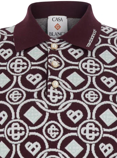 Casablanca Mens Aubergine Embroidered-logo Monogram Cotton Polo Shirt In Gray
