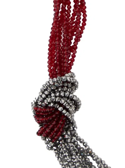 Antonelli Metallic Necklace With Beaded Design And Strap In Fabric And Beads Woman In Silver