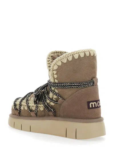 Mou Grey Ankle Boots With Lace Closure And Tassel Detail In Leather Woman In Multi