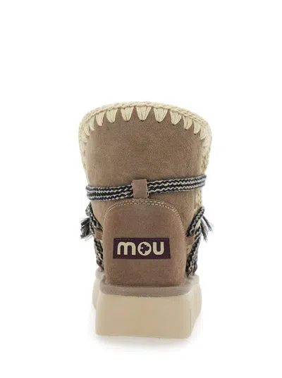 Mou Grey Ankle Boots With Lace Closure And Tassel Detail In Leather Woman In Multi