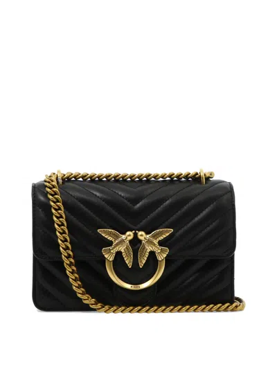 Pinko Love One Mini Matelassé Leather Shoulder Bag In Black