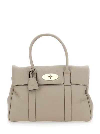 Mulberry Bayswater Beige Shoulder Bag With Postmans Lock In Hammered Leather In Neutral