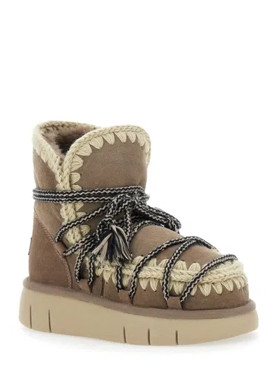 Mou Grey Ankle Boots With Lace Closure And Tassel Detail In Leather Woman In Multi