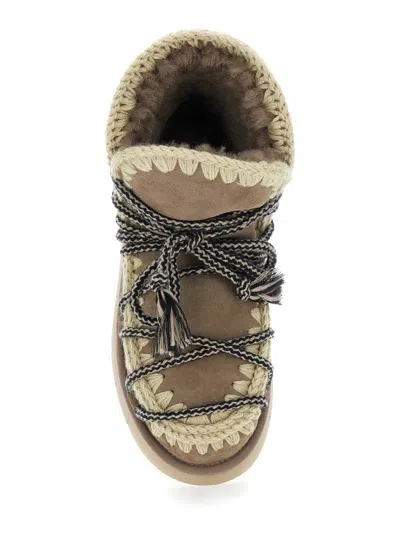 Mou Grey Ankle Boots With Lace Closure And Tassel Detail In Leather Woman In Multi