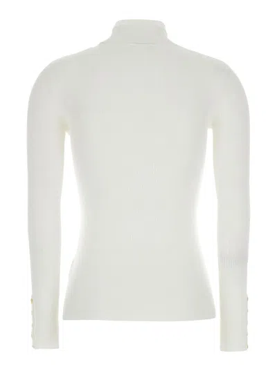 Elisabetta Franchi White Turtleneck Sweater With Logo Plaque On The Front In Silk Blend Woman In White