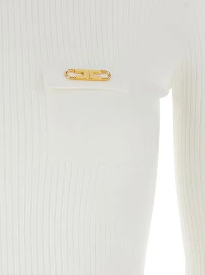 Elisabetta Franchi White Turtleneck Sweater With Logo Plaque On The Front In Silk Blend Woman In White