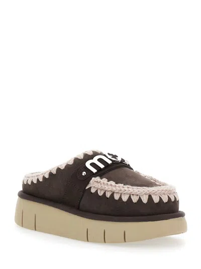 Mou Bounce Clog Slipper-mule In Brown Suede In Brown