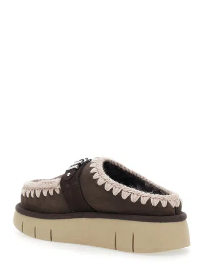 Mou Bounce Clog Slipper-mule In Brown Suede In Brown