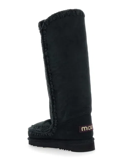 Mou Eskimo Black Boots With Braided Effect And Logo Patch On The Rear In Leather Woman In Black