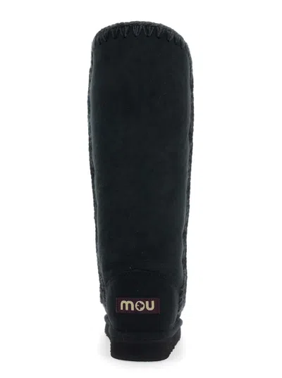 Mou Eskimo Black Boots With Braided Effect And Logo Patch On The Rear In Leather Woman In Black