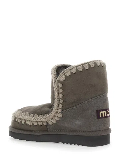 Mou Eskimo Grey Ankle Boots With Crochet Details And Logo Patch On The Rear In Suede Woman In Gray