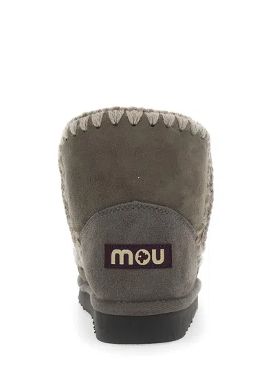 Mou Eskimo Grey Ankle Boots With Crochet Details And Logo Patch On The Rear In Suede Woman In Gray