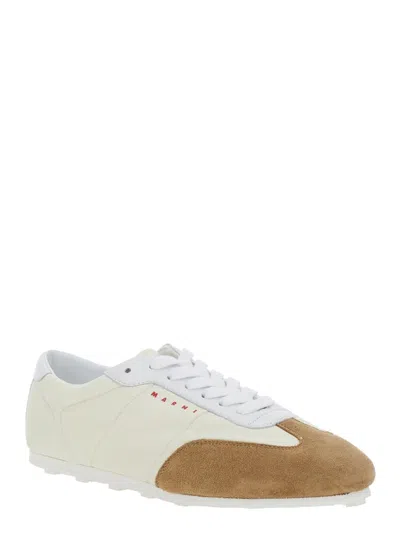 Marni Softy Soccer Suede-detail Leather Sneakers In White