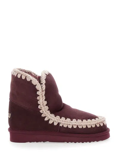 Mou Eskimo 18 Low Heels Ankle Boots In Bordeaux Suede In Burgundy