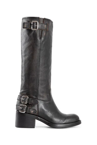Chloé Dakota Burnished Leather Knee-high Moto Boots In Black