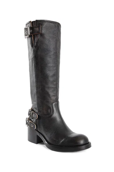 Chloé Dakota Burnished Leather Knee-high Moto Boots In Black
