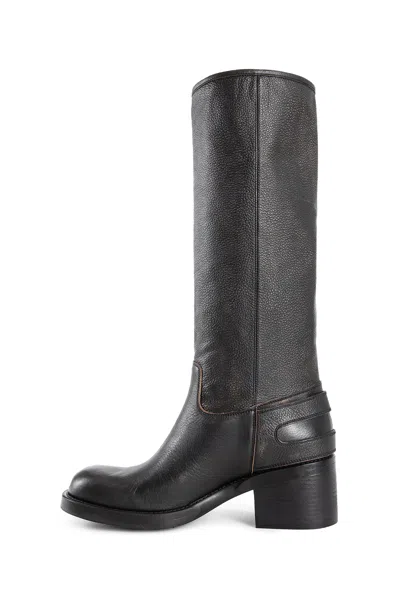 Chloé Dakota Burnished Leather Knee-high Moto Boots In Black