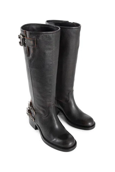 Chloé Dakota Burnished Leather Knee-high Moto Boots In Black