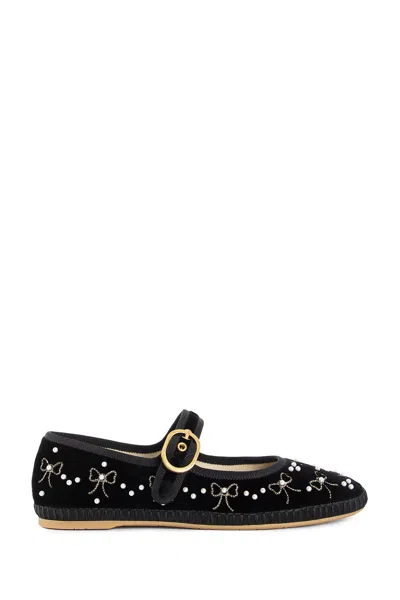 Valentino Signature Vlogo Ballerina Shoes In Velvet In Black