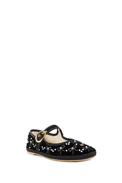 Valentino Signature Vlogo Ballerina Shoes In Velvet In Black