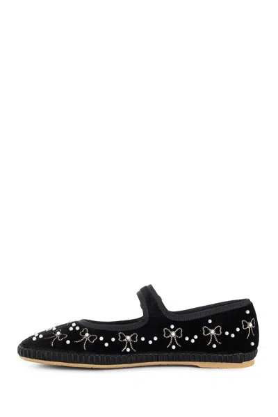 Valentino Signature Vlogo Ballerina Shoes In Velvet In Black