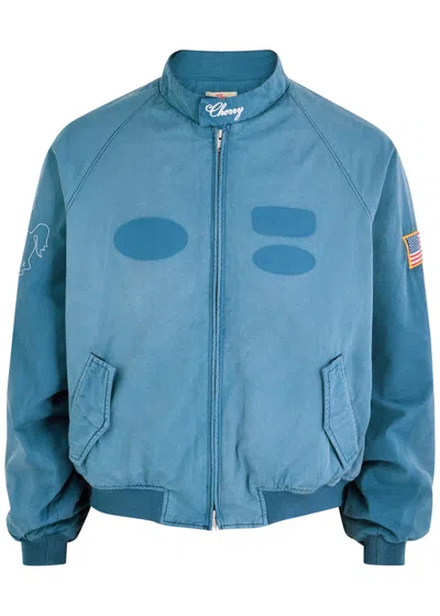 Cherry Los Angeles Logo-appliquéd Embroidered Cotton-twill Jacket In Blue