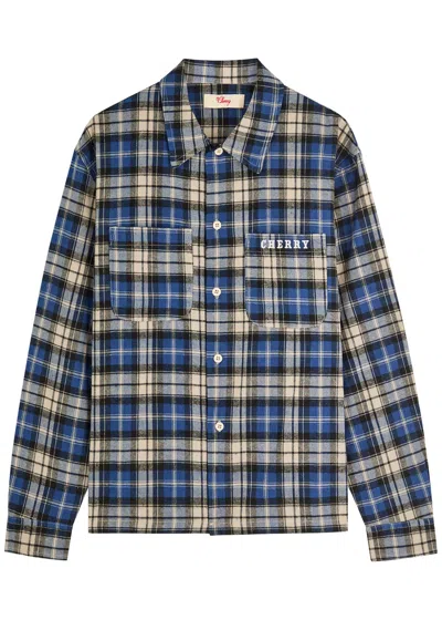 Cherry Los Angeles Logo-embroidered Checked Flannel Shirt In Blue