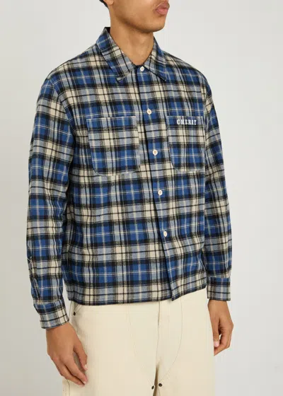 Cherry Los Angeles Logo-embroidered Checked Flannel Shirt In Blue