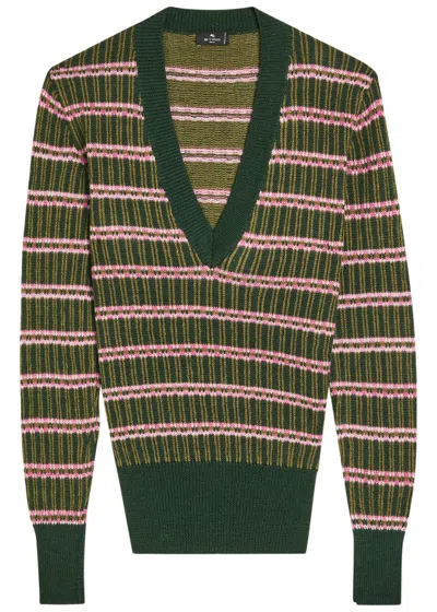 Etro Striped Wool Sweater In Green