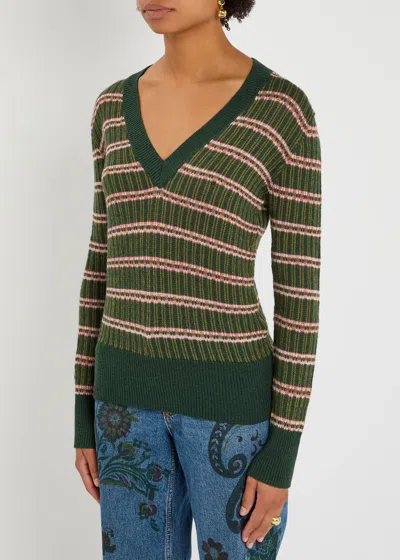 Etro Striped Wool Sweater In Green