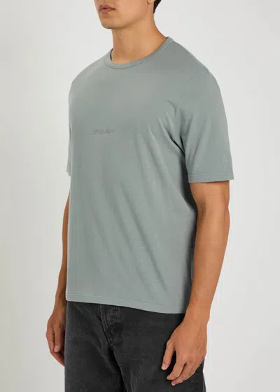 Saint Laurent Tonal Logo Embroidery Cotton T Shirt In Gray