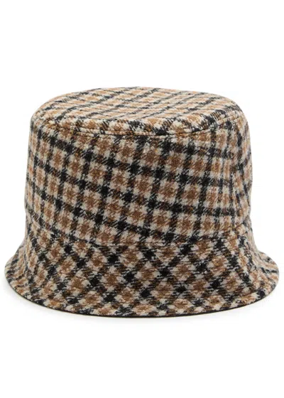 Moncler Reversible Houndstooth Wool-blend Bucket Hat In Brown