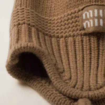 Miu Miu Camel Wool Blend Beanie Hat In Brown