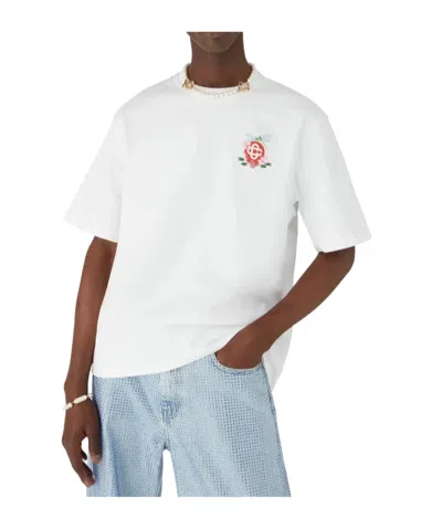 Casablanca Oversized T-shirt With Dragonfly Floral Print In White