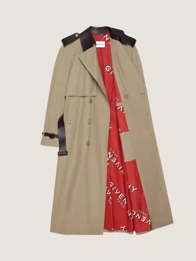Givenchy Trench-coat In Cotton With Leather Details In Brown