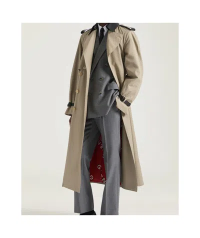 Givenchy Trench-coat In Cotton With Leather Details In Brown