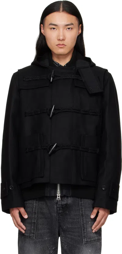 Sacai Hooded Toggle-fastening Jacket In Black