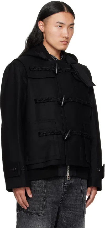Sacai Hooded Toggle-fastening Jacket In Black