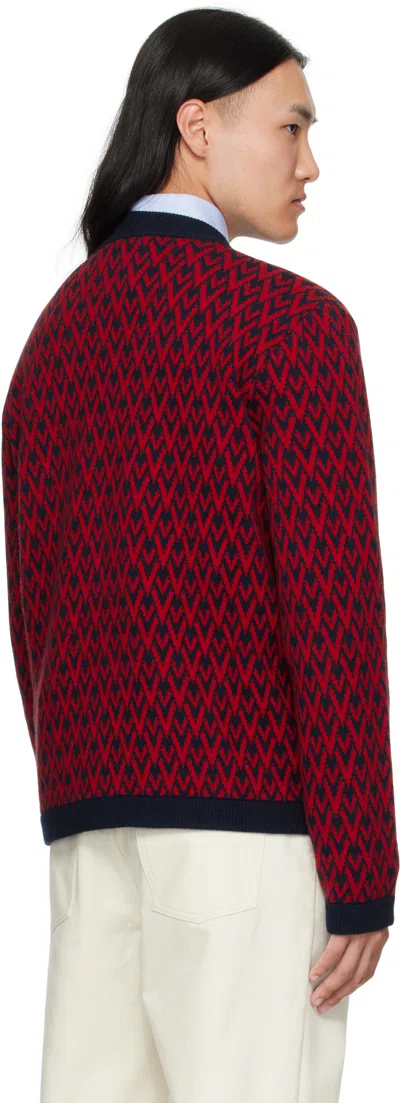 Valentino Toute La V Jacquard Wool Cardigan In Red