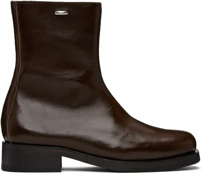 Our Legacy Chocolate Leather Camion Ankle Boots In Green
