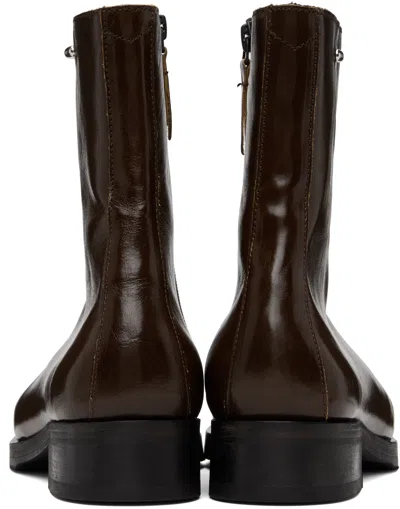 Our Legacy Chocolate Leather Camion Ankle Boots In Green