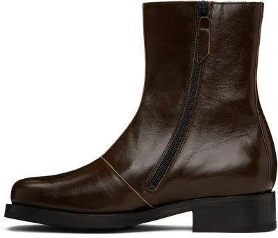 Our Legacy Chocolate Leather Camion Ankle Boots In Green