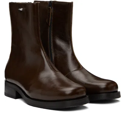 Our Legacy Chocolate Leather Camion Ankle Boots In Green