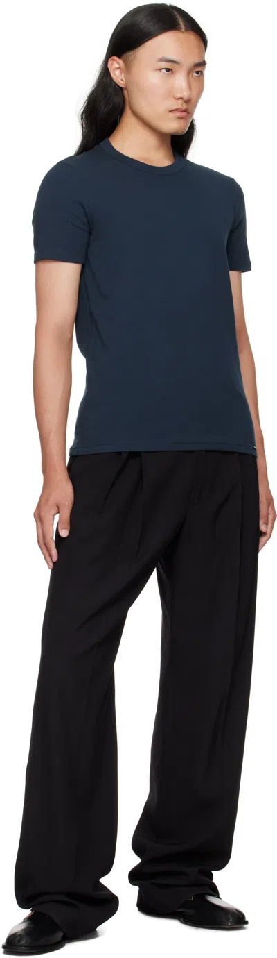 Tom Ford Navy Lyocell Cotton Crewneck T-shirt In Blue