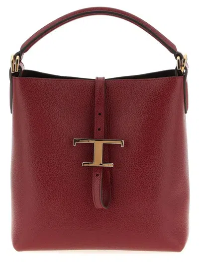 Tod's Mini Bucket Bag Textured Finish In Burgundy