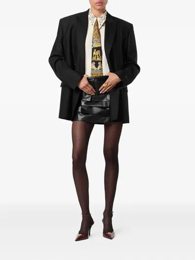 Versace Longline Wool Blazer Featuring Structured Shoulders In Black
