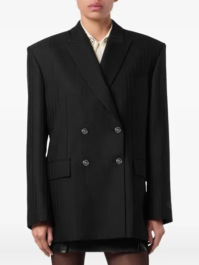 Versace Longline Wool Blazer Featuring Structured Shoulders In Black