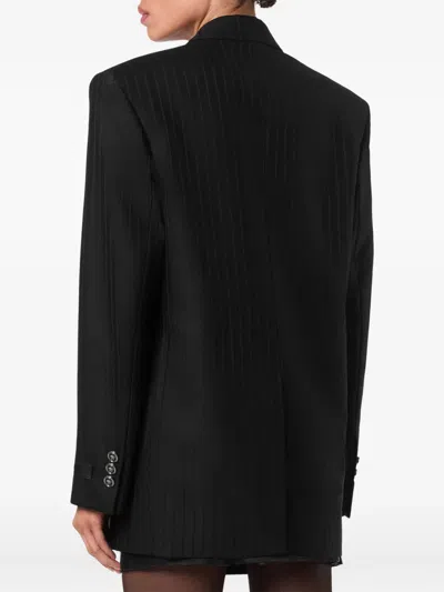 Versace Longline Wool Blazer Featuring Structured Shoulders In Black
