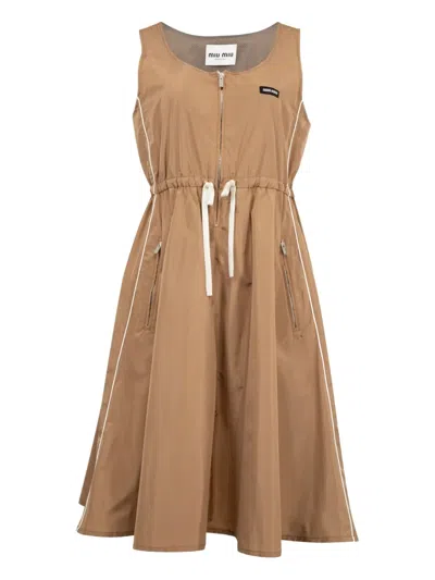Miu Miu Drawstring-waist Midi Dress In Brown