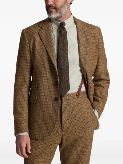 Rrl Checked Wool Elbow-patch Blazer In Brown